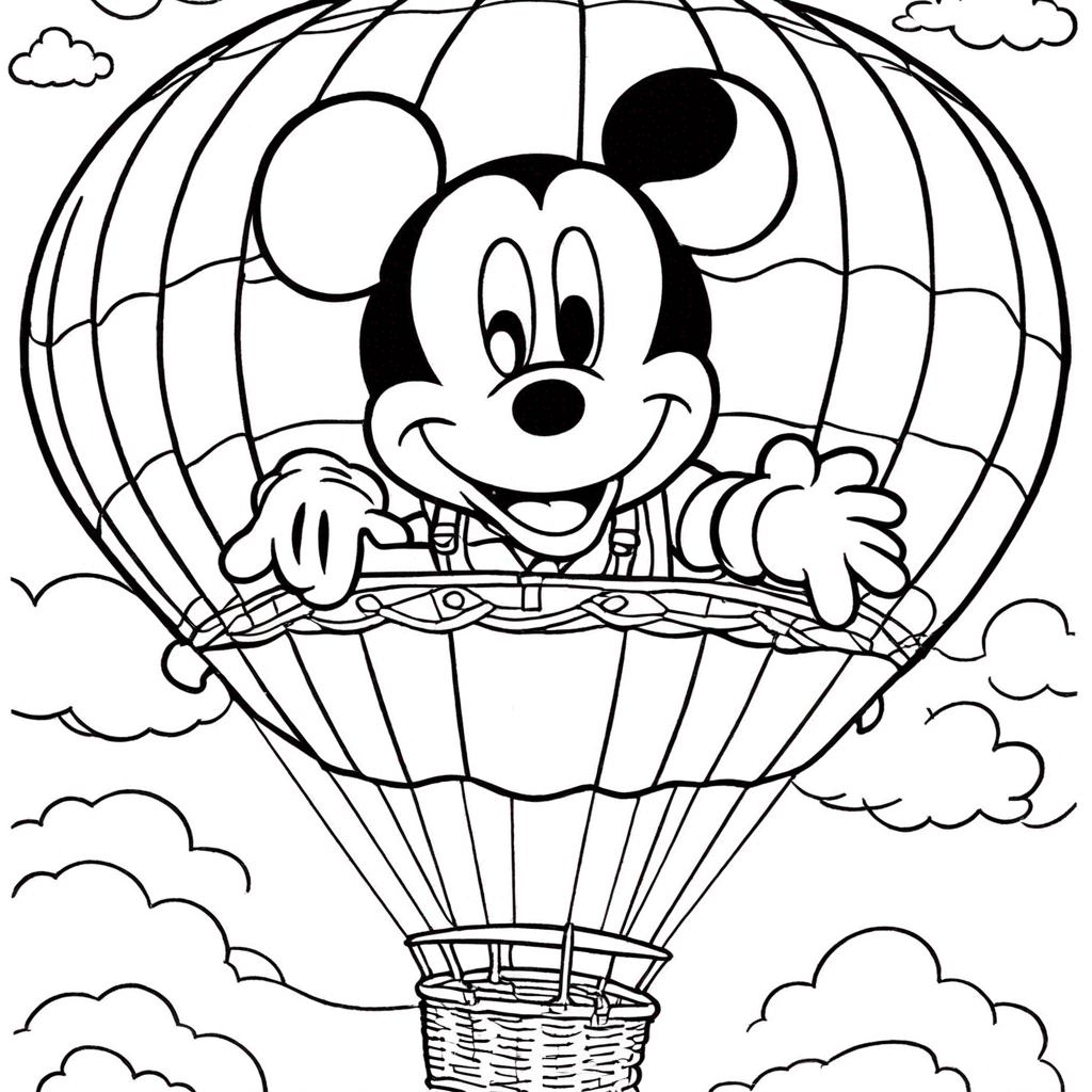 Chuột Mickey Trong Khinh Khí Cầu coloring page from "chuột Mickey" theme - free printable line art for kids and adults
