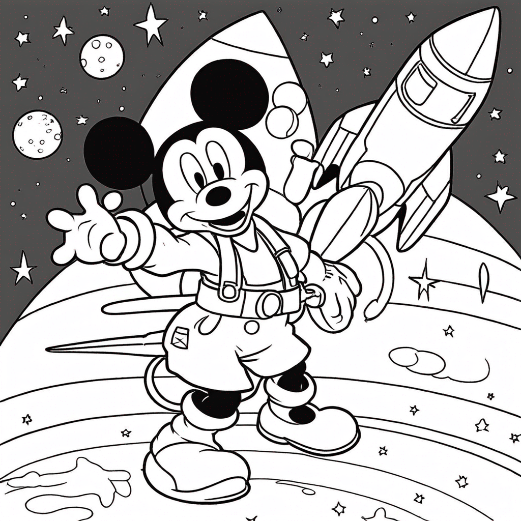 Mickey Mouse Trong Tên Lửa Không Gian coloring page from "chuột Mickey" theme - free printable line art for kids and adults
