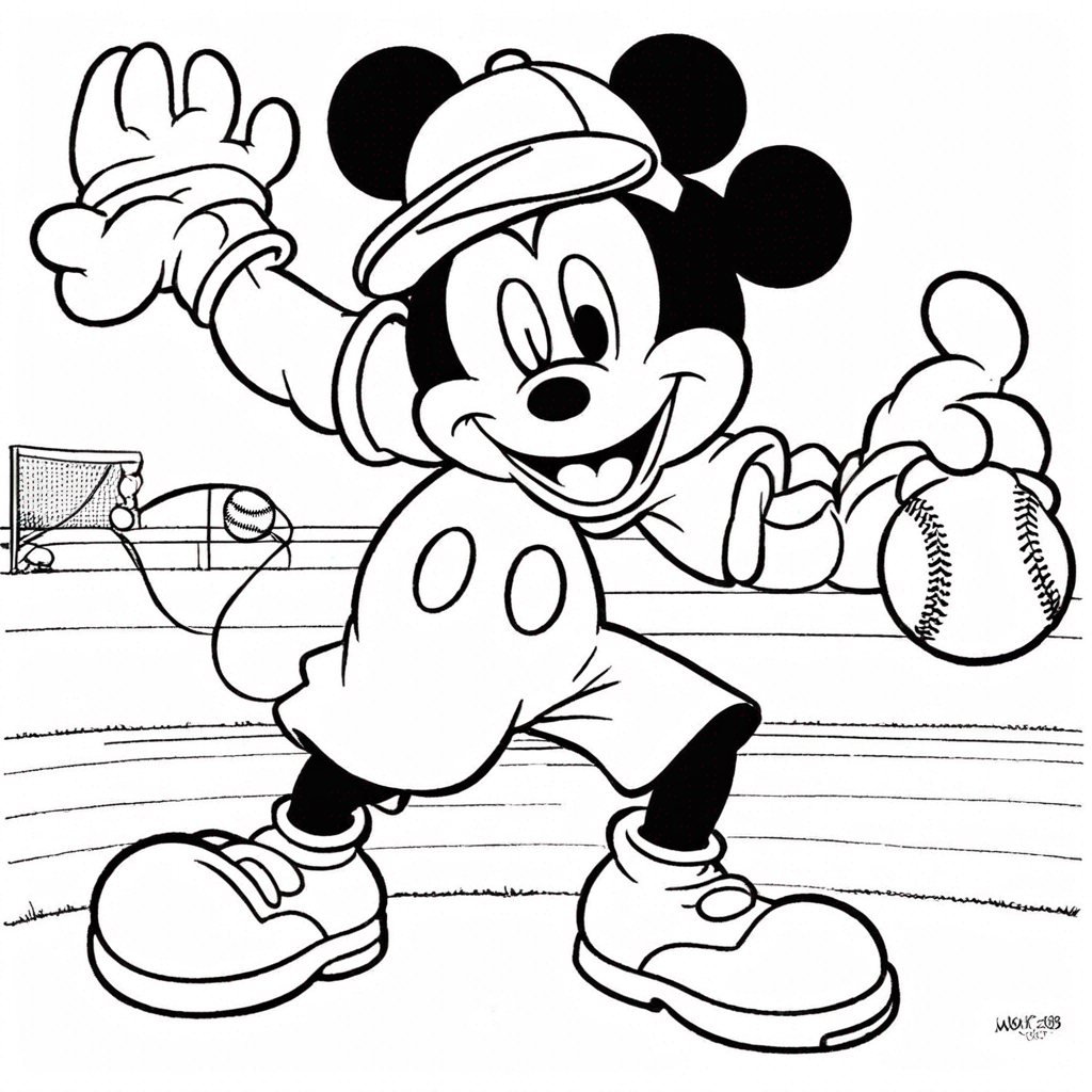 Chuột Mickey Chơi Bóng Chày coloring page from "chuột Mickey" theme - free printable line art for kids and adults