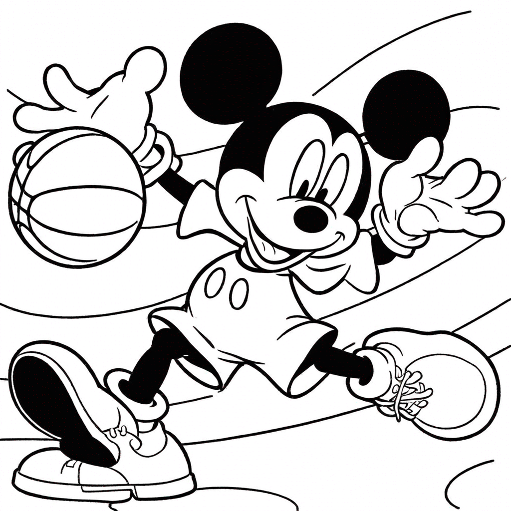 Mickey Mouse Chơi Bóng Rổ coloring page from "chuột Mickey" theme - free printable line art for kids and adults