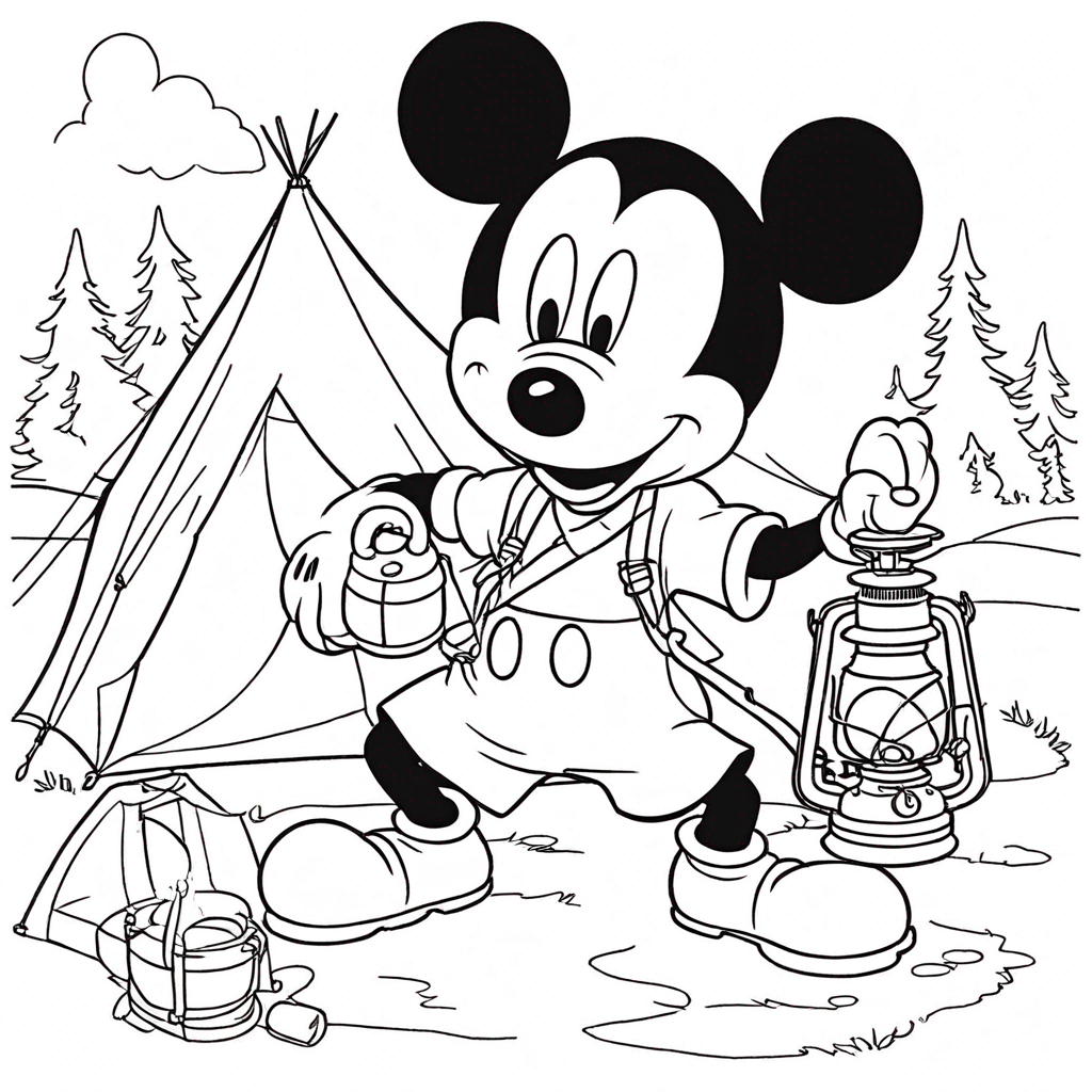 Mickey Mouse Với Đèn Cắm Trại coloring page from "chuột Mickey" theme - free printable line art for kids and adults