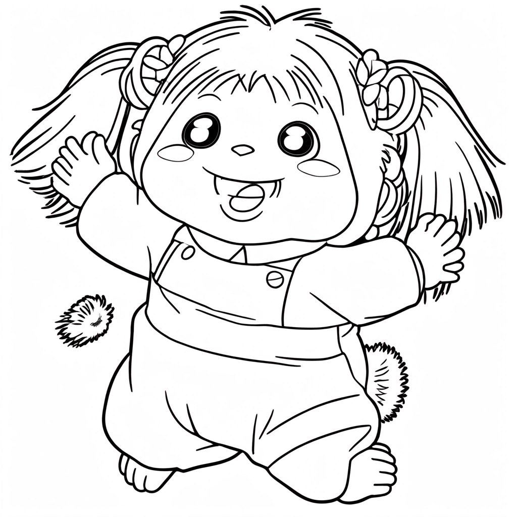 Monchhichi Catching Rainbow in Sky coloring page from monchhichi theme - free printable line art for kids and adults