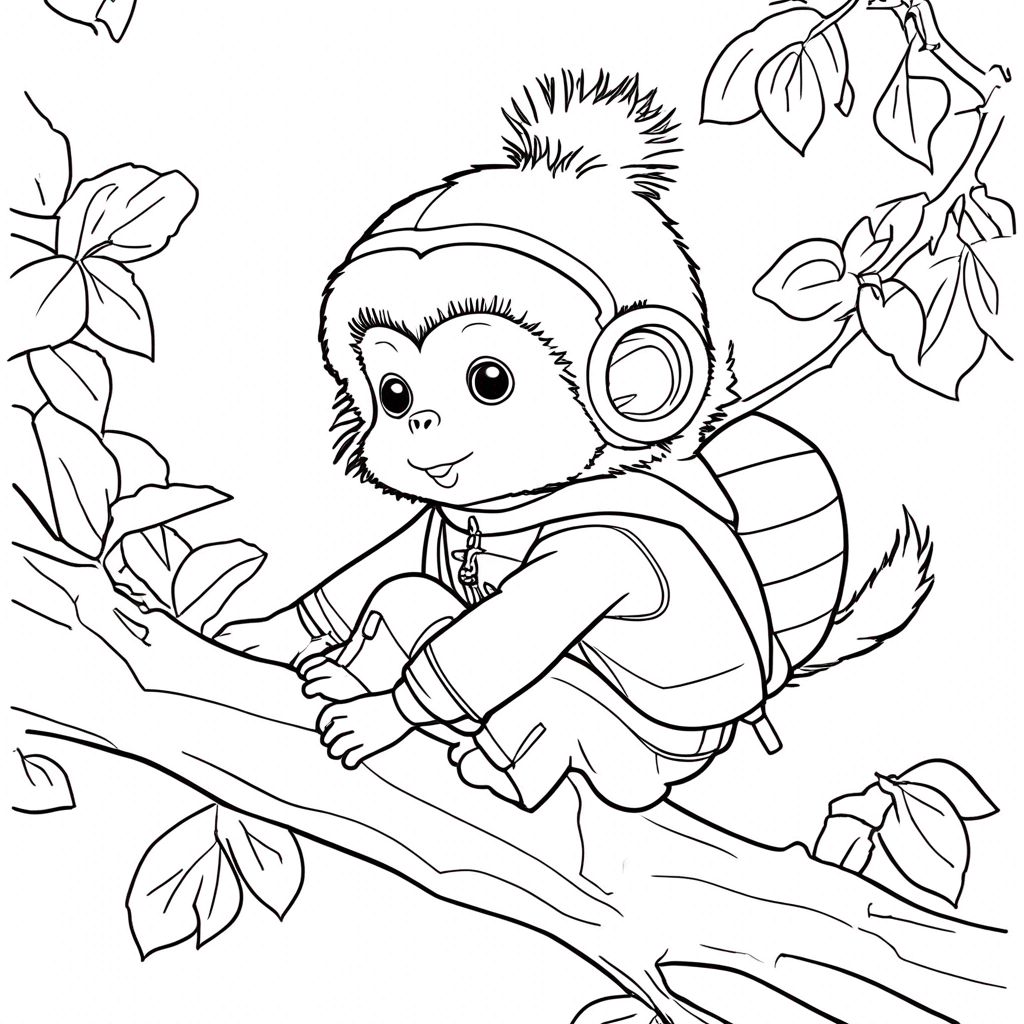 "Monchhichi Rescuing Lost Bumblebee Heroically" coloring page from monchhichi theme - free printable line art for kids and adults