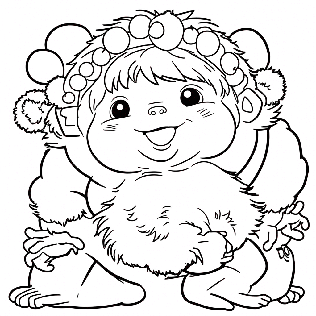 "monchhichi Berry Picking Adventure" coloring page from monchhichi theme - free printable line art for kids and adults