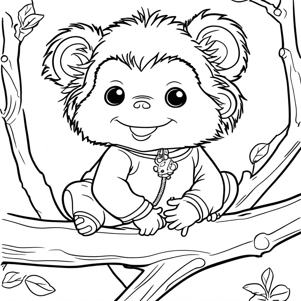 "Monchhichi Listening to Whispered Secret" coloring page from monchhichi theme - free printable line art for kids and adults