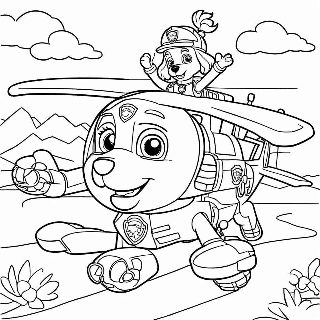 Paw Patrol Air Rescue With Skye coloring page from paw patrol theme - free printable line art for kids and adults