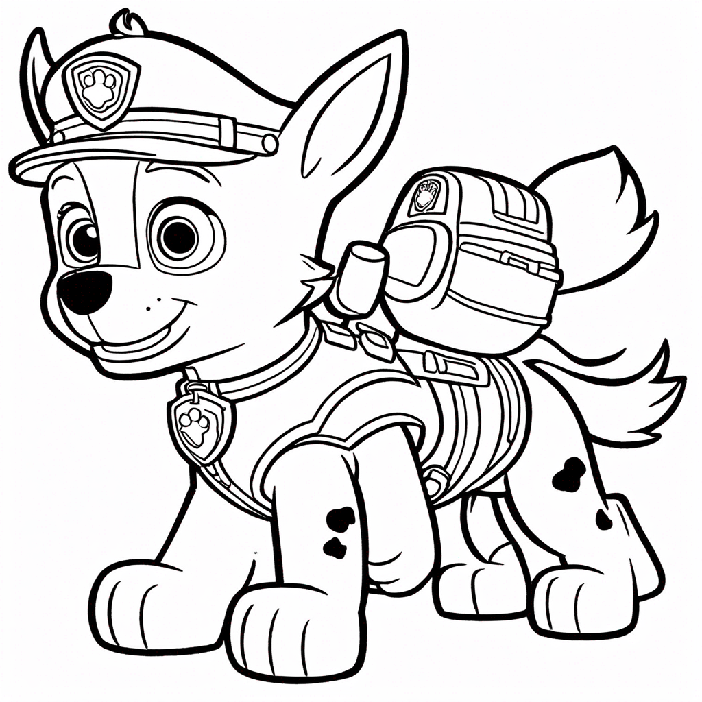 Paw Patrol Chase Solving Mystery coloring page from paw patrol theme - free printable line art for kids and adults