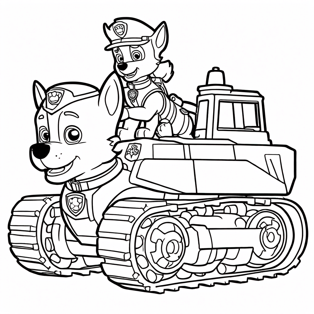 Paw Patrol Driving Bulldozer coloring page from paw patrol theme - free printable line art for kids and adults