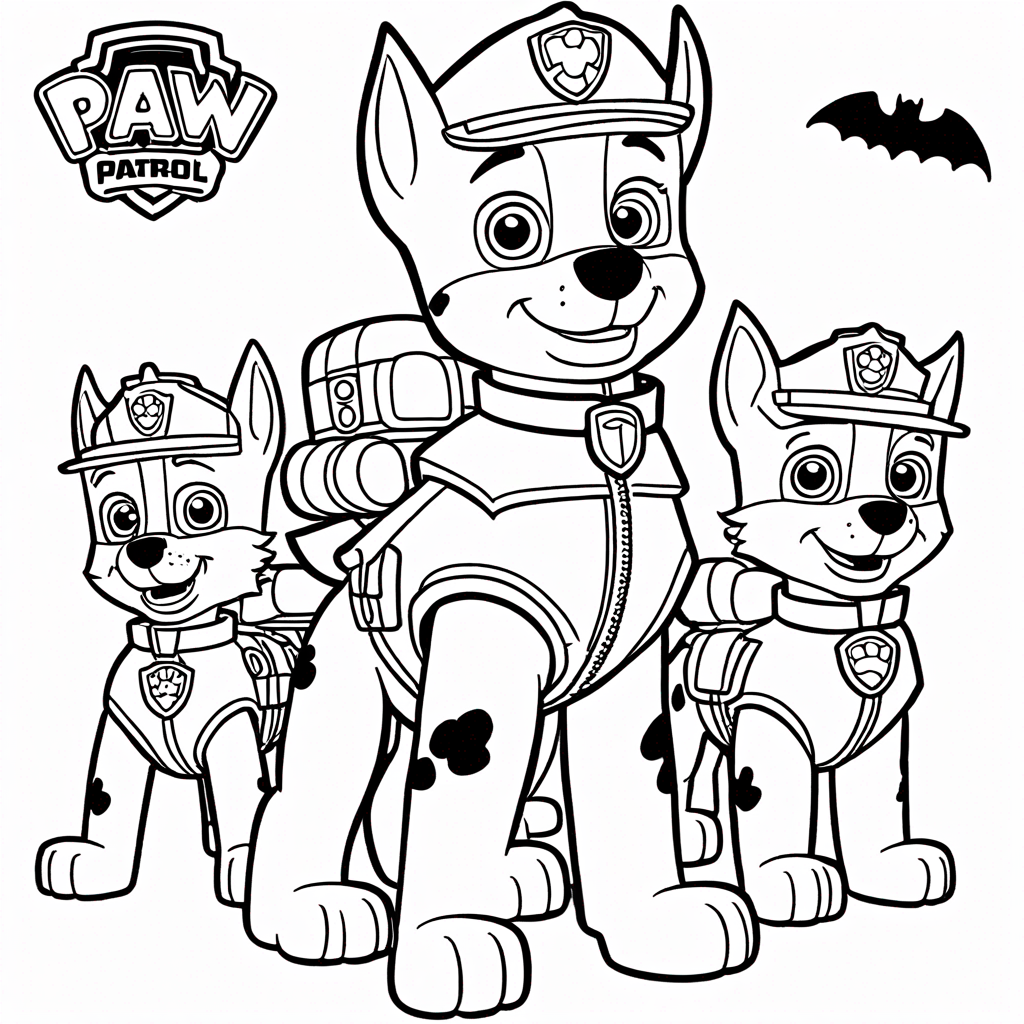Paw Patrol Halloween Costume Party coloring page from paw patrol theme - free printable line art for kids and adults