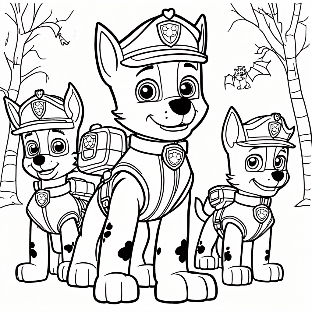 Paw Patrol Halloween Costume Party coloring page from Đội Bay Siêu Đẳng theme - free printable line art for kids and adults