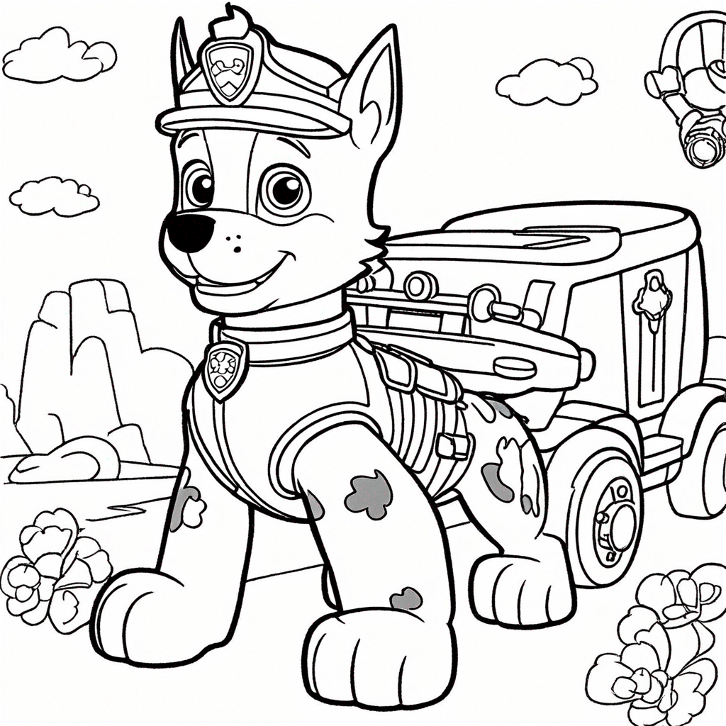Paw Patrol Rocky Fixing Machines coloring page from paw patrol theme - free printable line art for kids and adults