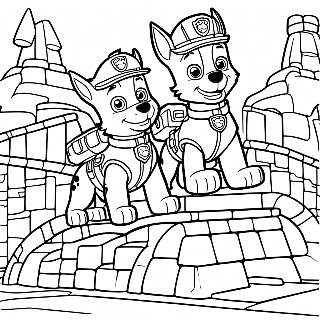 Paw Patrol Rubble Building Bridge coloring page from paw patrol theme - free printable line art for kids and adults