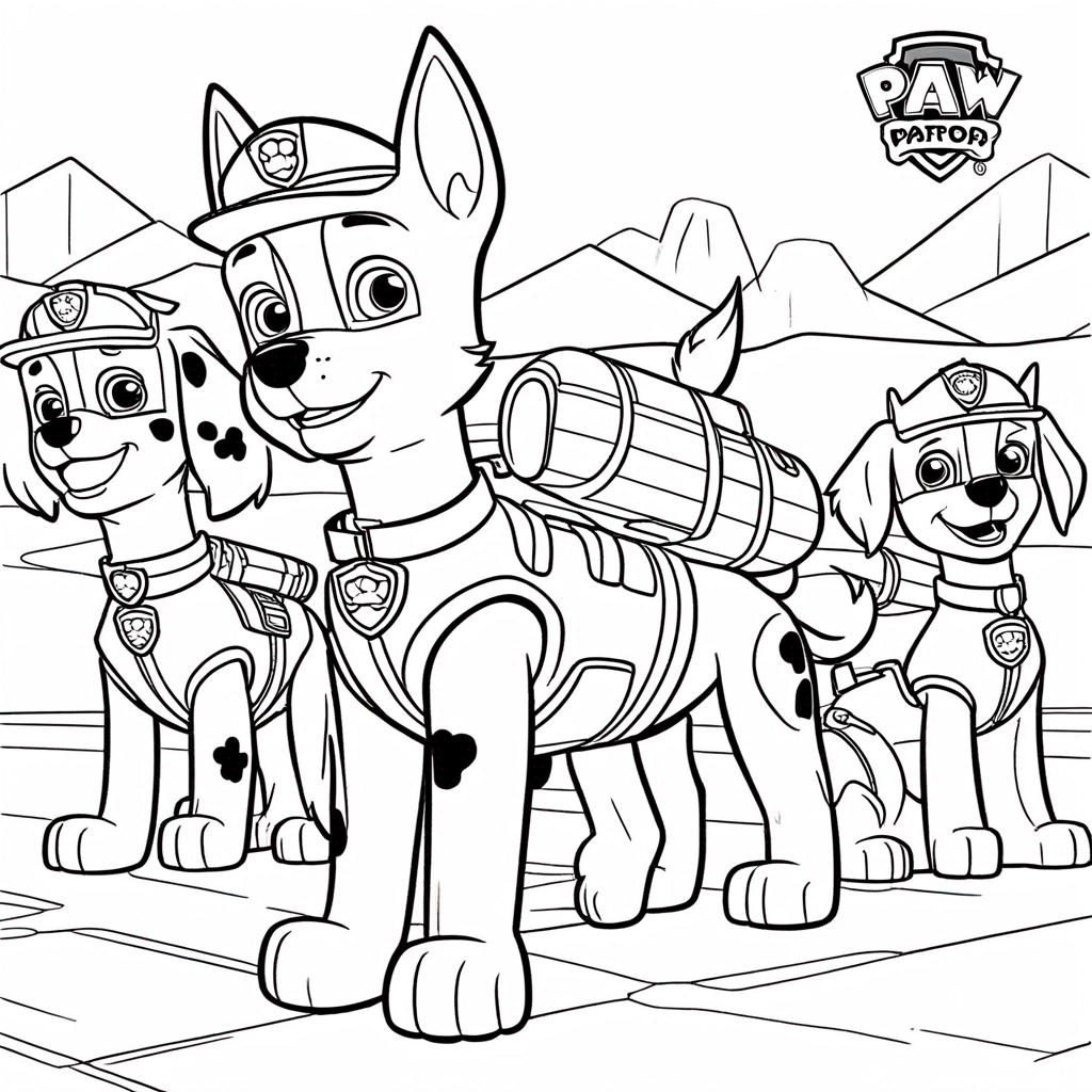 Paw Patrol Ryder Training Pups coloring page from paw patrol theme - free printable line art for kids and adults