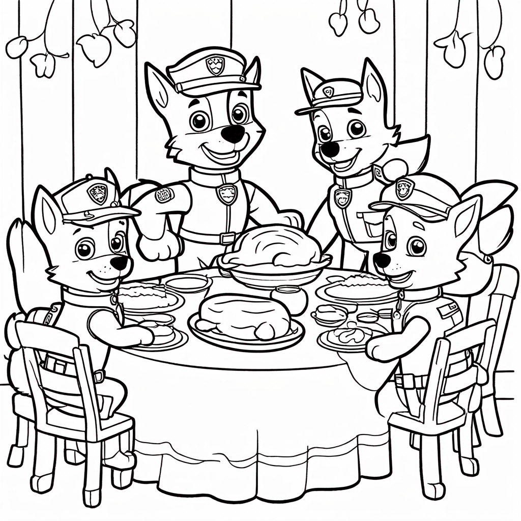 Paw Patrol Thanksgiving Dinner Prep coloring page from paw patrol theme - free printable line art for kids and adults