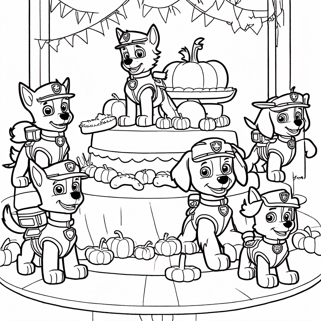 Paw Patrol Thanksgiving Parade Float coloring page from paw patrol theme - free printable line art for kids and adults