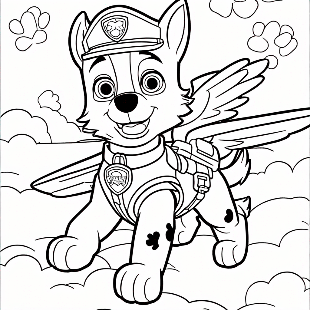 Printable Skye Paw Patrol Flying High coloring page from paw patrol theme - free printable line art for kids and adults