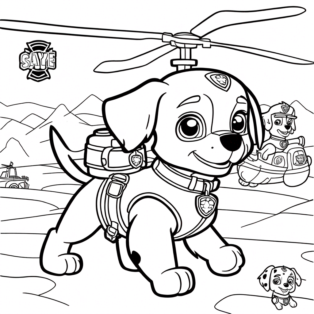 Skye Paw Patrol With Helicopter coloring page from paw patrol theme - free printable line art for kids and adults