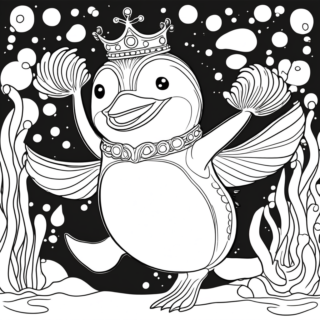"Pippin Penguin's Enchanted Underwater Ballet" coloring page from penguin theme - free printable line art for kids and adults