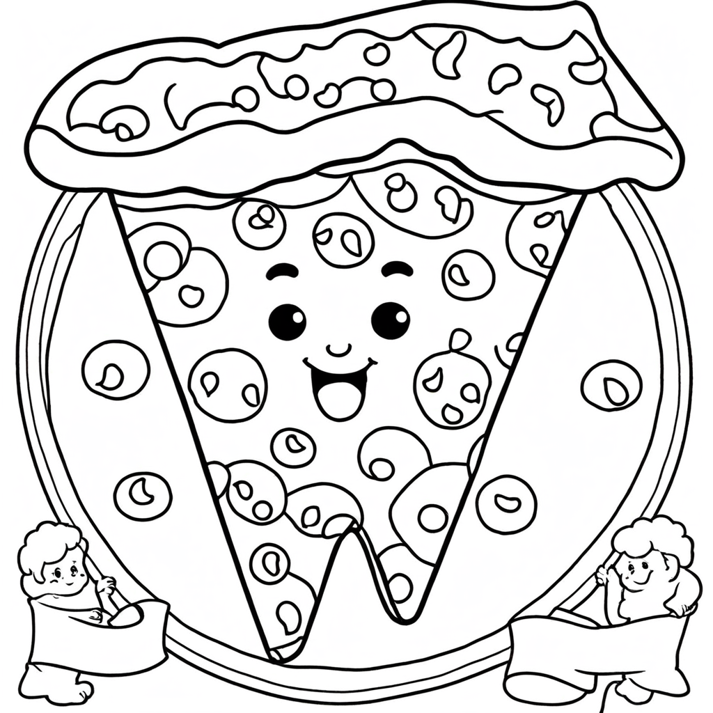 Kawaii Pizza Slice with a Face coloring page from pizza theme - free printable line art for kids and adults