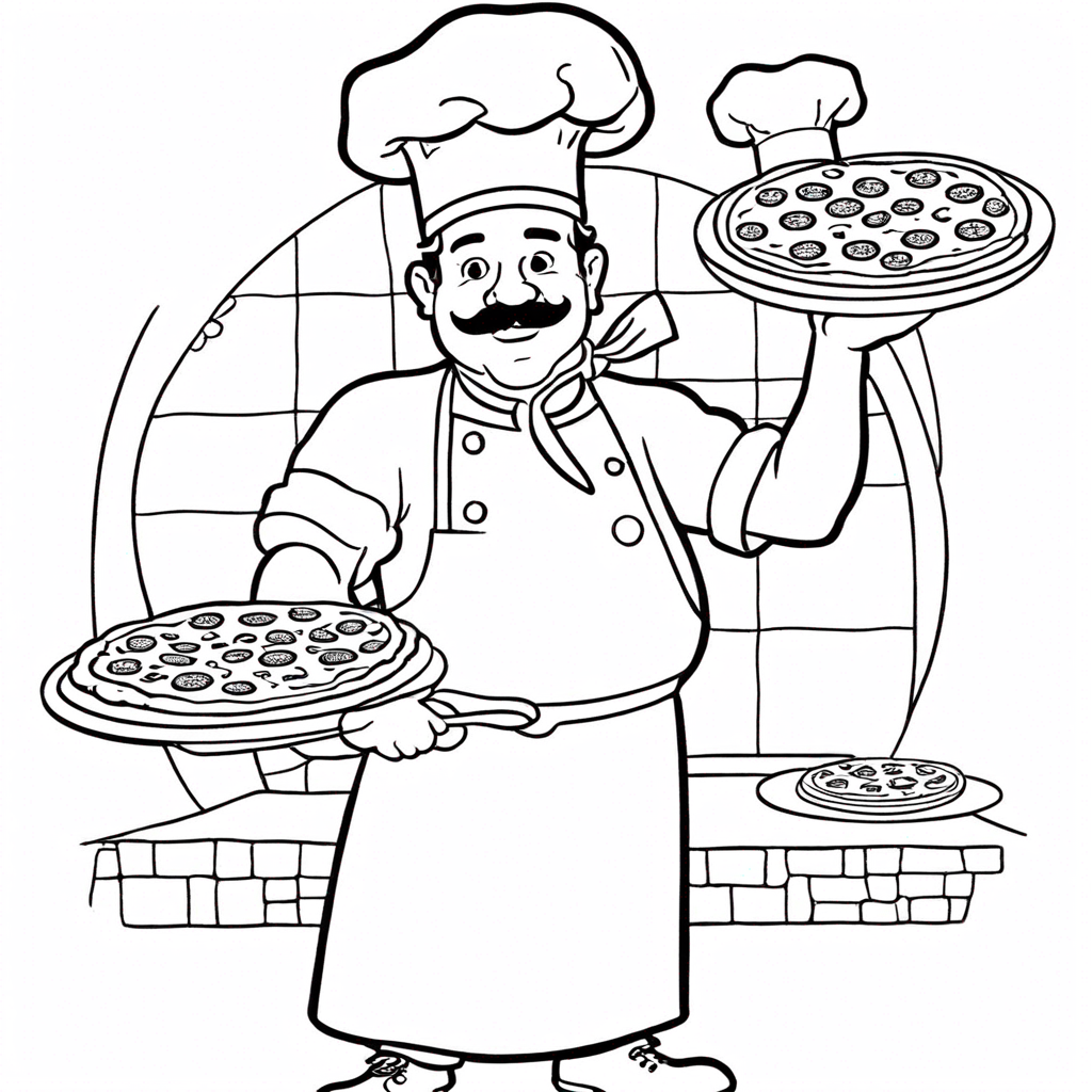 Pizza Chef with Hat coloring page from pizza theme - free printable line art for kids and adults