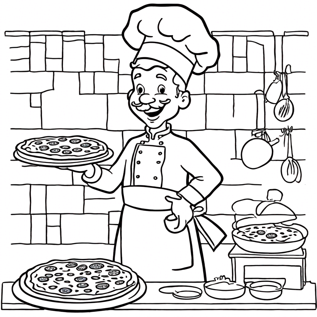 Pizza Chef with Hat-2 coloring page from pizza theme - free printable line art for kids and adults