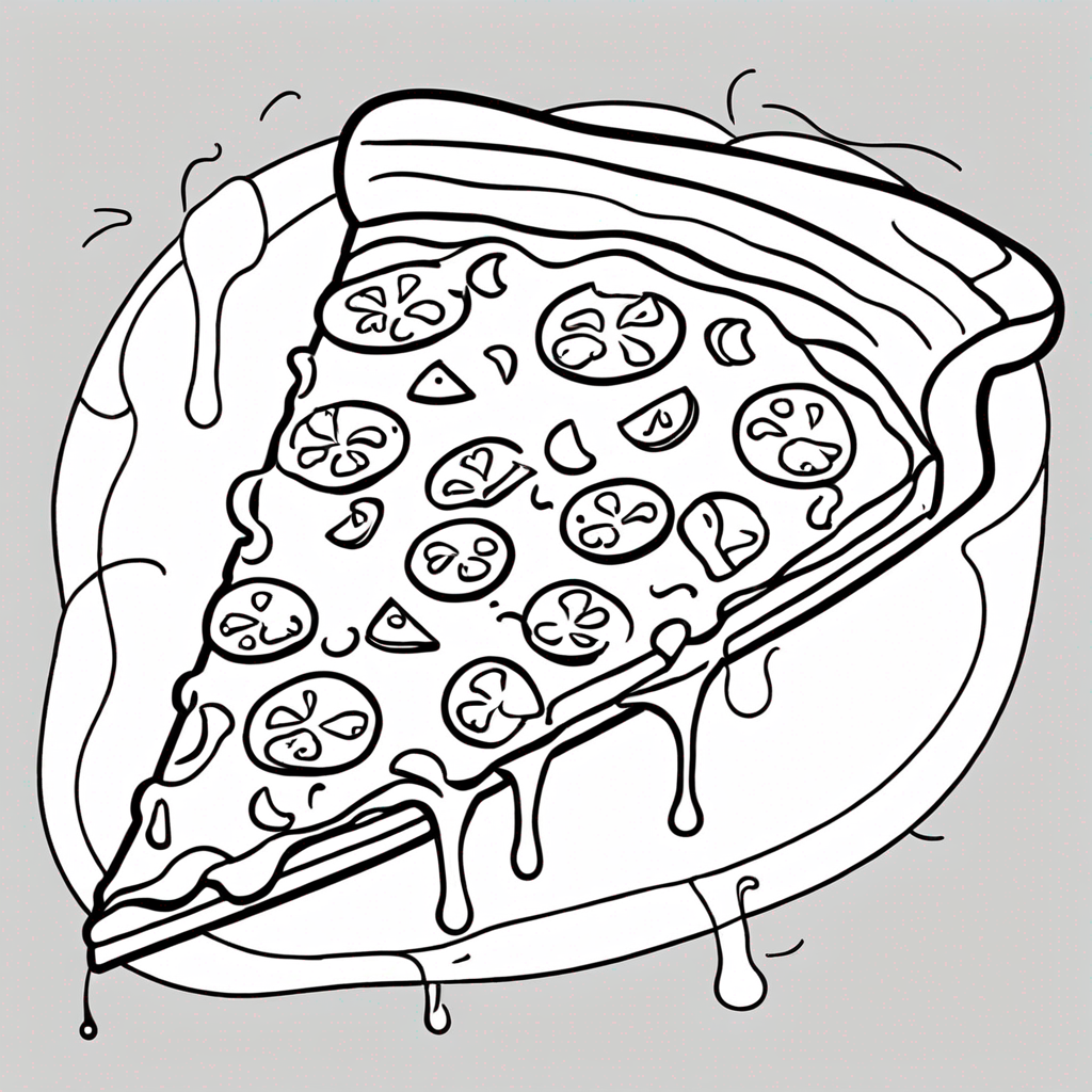 Pizza Slice with Melting Cheese coloring page from pizza theme - free printable line art for kids and adults