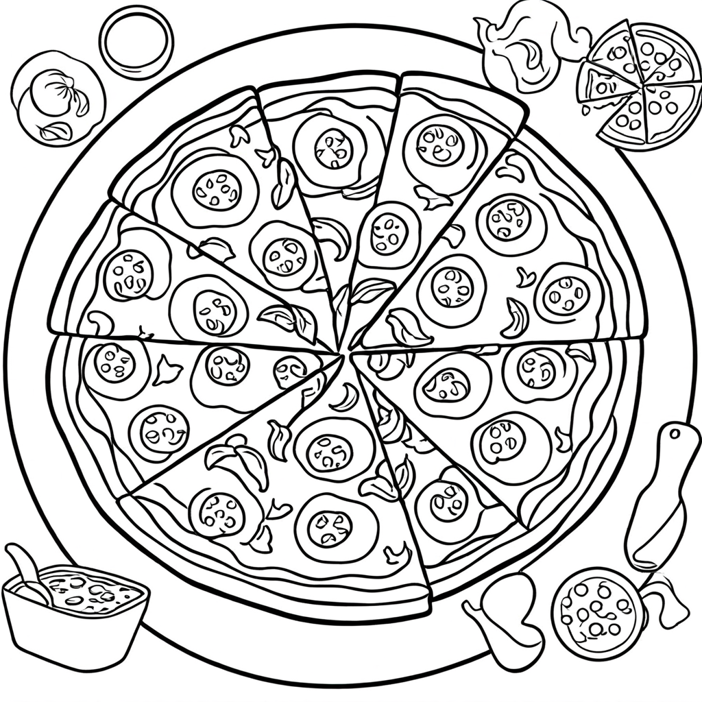 Pizza with Various Toppings coloring page from pizza theme - free printable line art for kids and adults