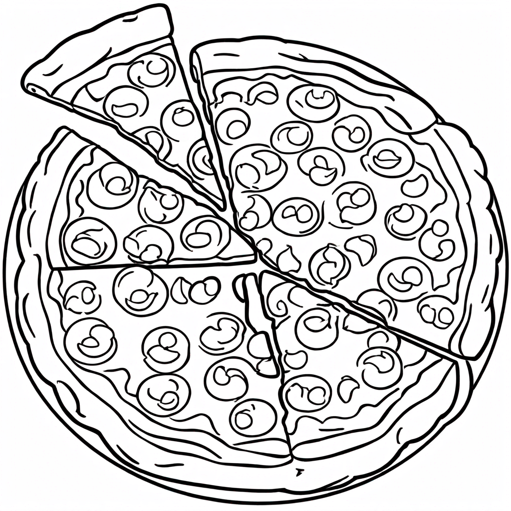 Realistic Pizza with Detailed Crust coloring page from pizza theme - free printable line art for kids and adults