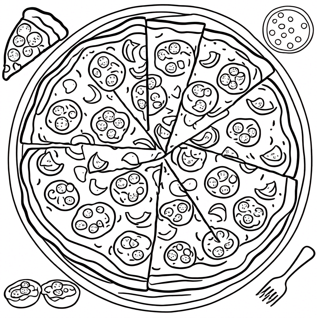 Realistic Pizza with Detailed Crust-2 coloring page from pizza theme - free printable line art for kids and adults