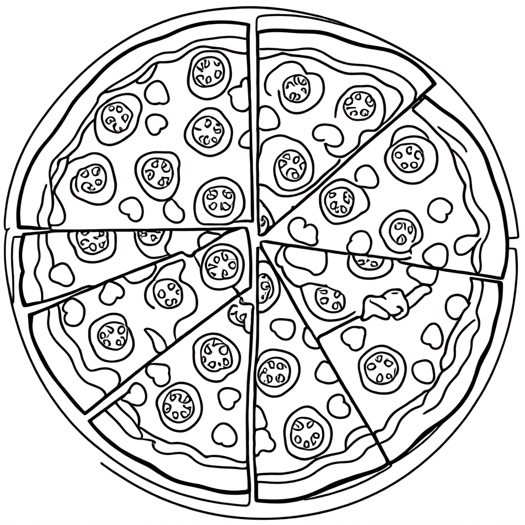 Whole Pizza with Pepperoni coloring page from pizza theme - free printable line art for kids and adults