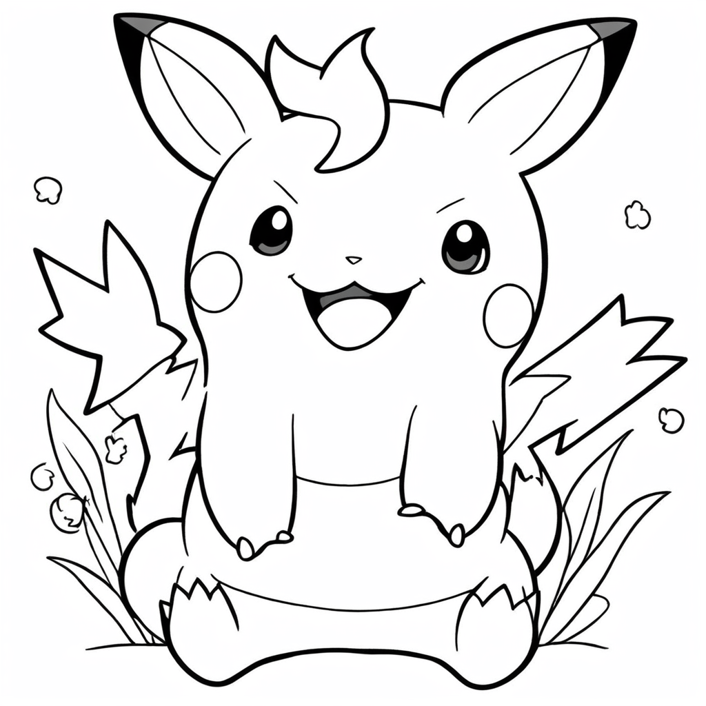 Cheerful Pikachu Holding Balloons coloring page from Pokemon theme - free printable line art for kids and adults