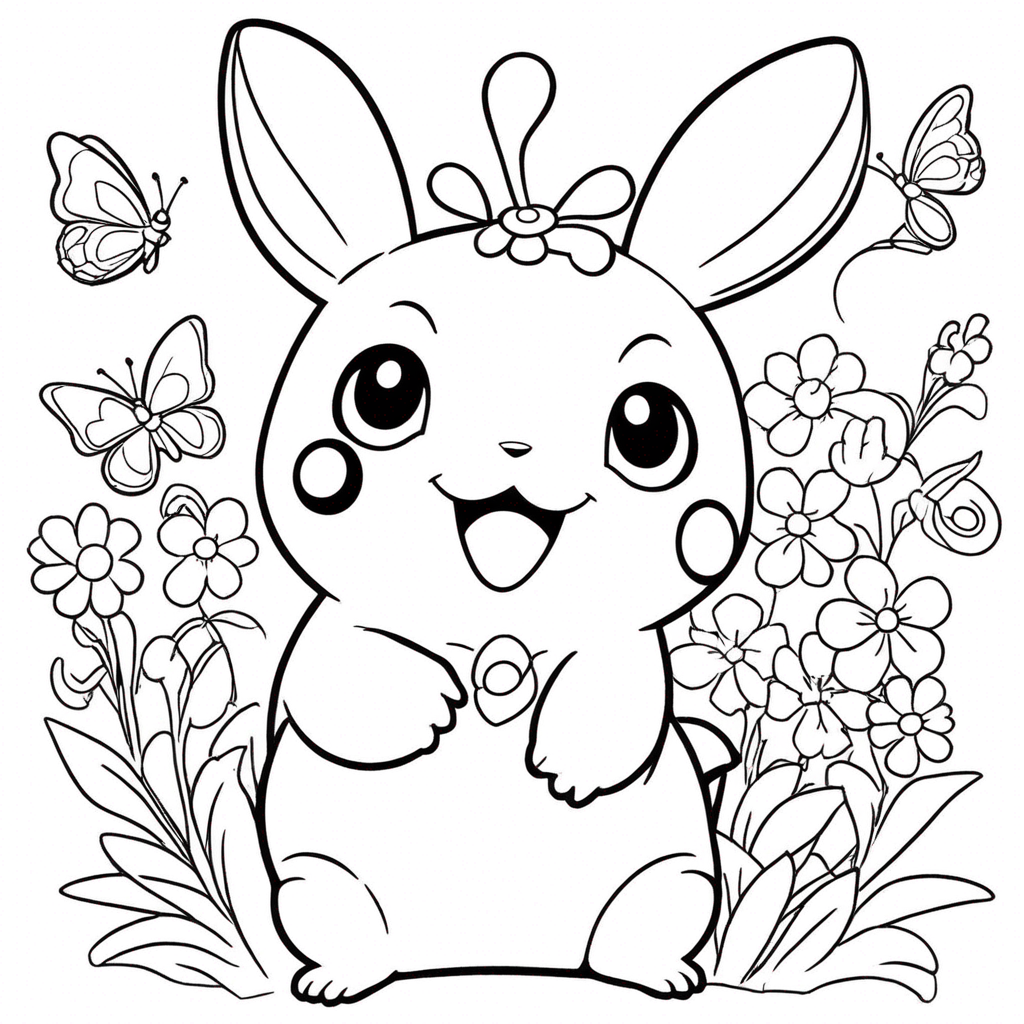 Cheerful pokemon Celebrating in Forest coloring page from Pokemon theme - free printable line art for kids and adults
