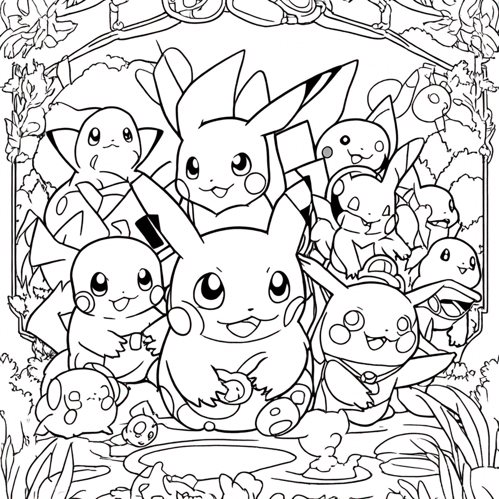 Pokemon Joyfully Playing in Park coloring page from Pokemon theme - free printable line art for kids and adults