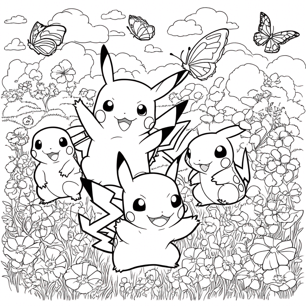 Pokemon Playing with Colorful coloring page from Pokemon theme - free printable line art for kids and adults