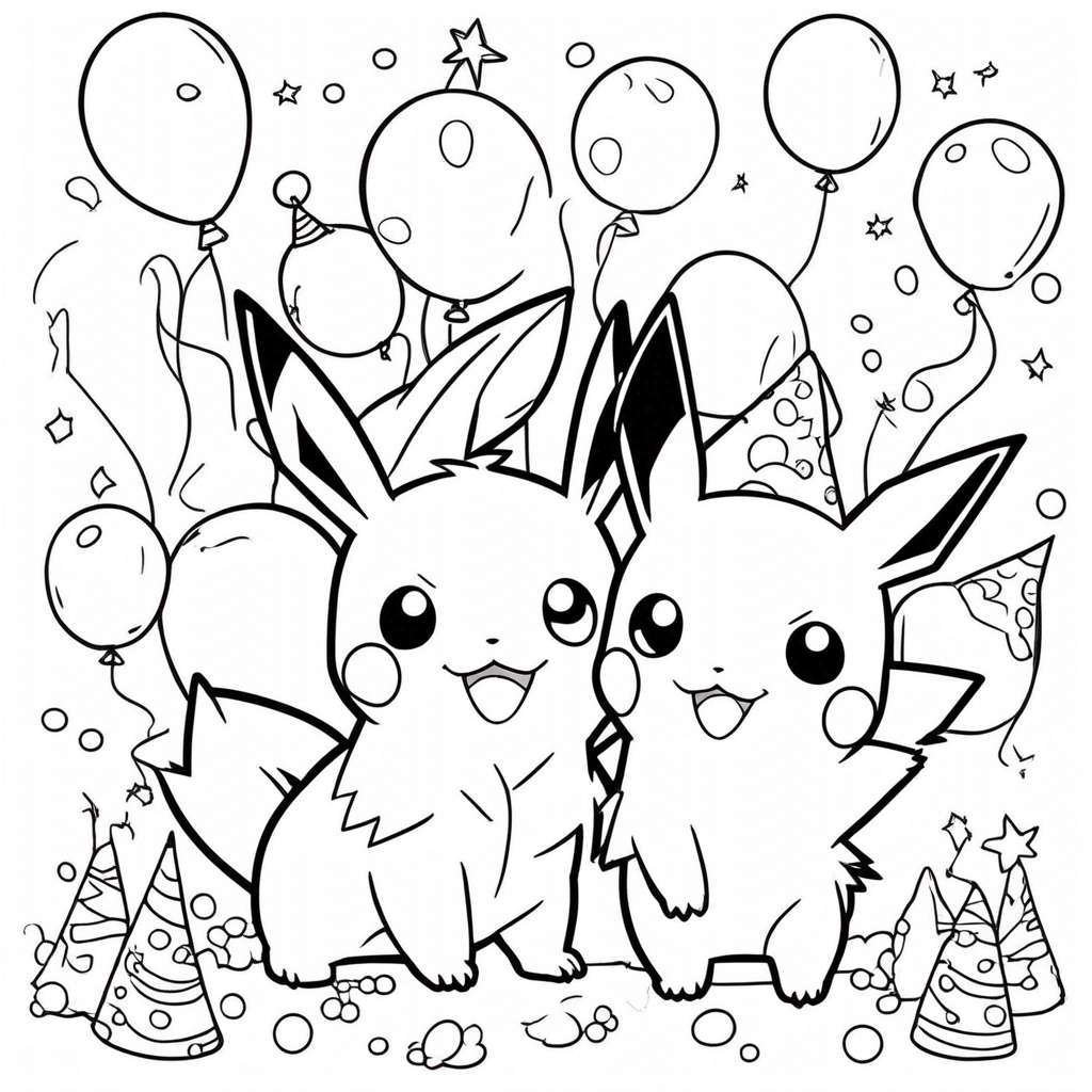 "Pokemon Party Parade Fun" coloring page from Pokemon theme - free printable line art for kids and adults