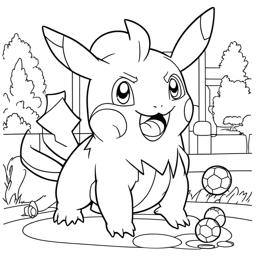 "Pokemon Racing at the Stadium" coloring page from Pokemon theme - free printable line art for kids and adults