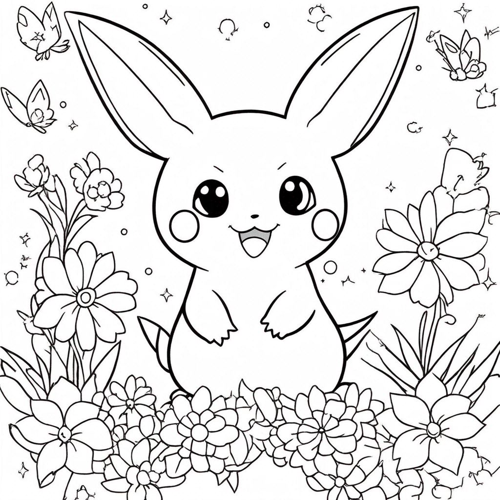"Pokemon Smiling in Sunny Meadow" coloring page from Pokemon theme - free printable line art for kids and adults