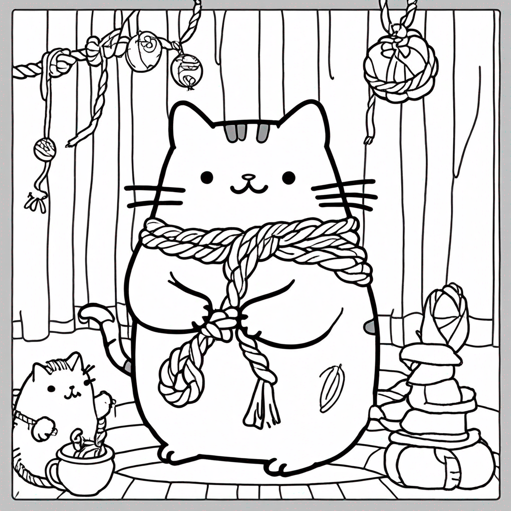 Pusheen Playing with Yarn coloring page from Pusheen theme - free printable line art for kids and adults