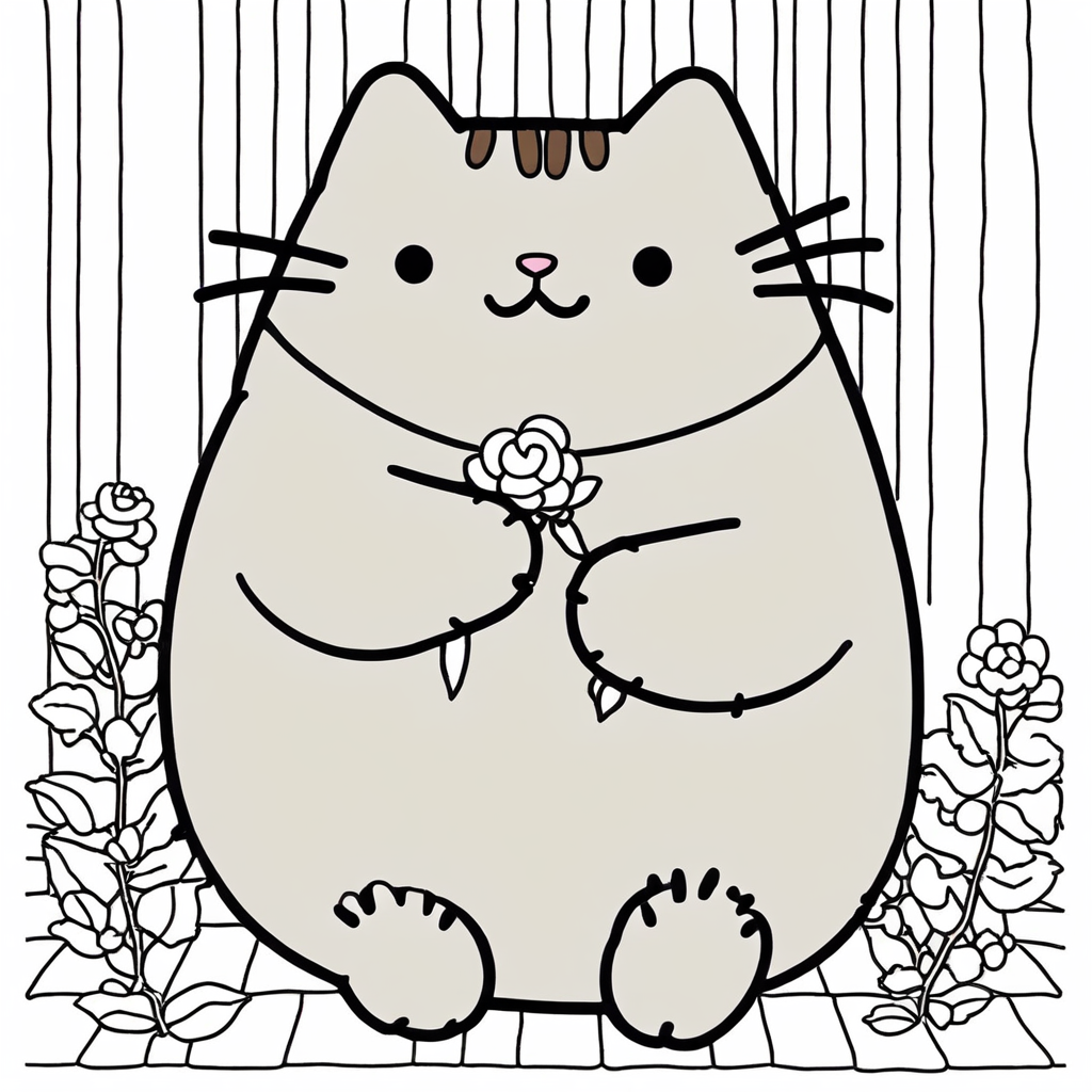 Pusheen Sitting Happily coloring page from Pusheen theme - free printable line art for kids and adults