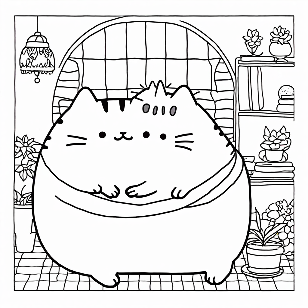 Pusheen Sleeping Peacefully coloring page from Pusheen theme - free printable line art for kids and adults