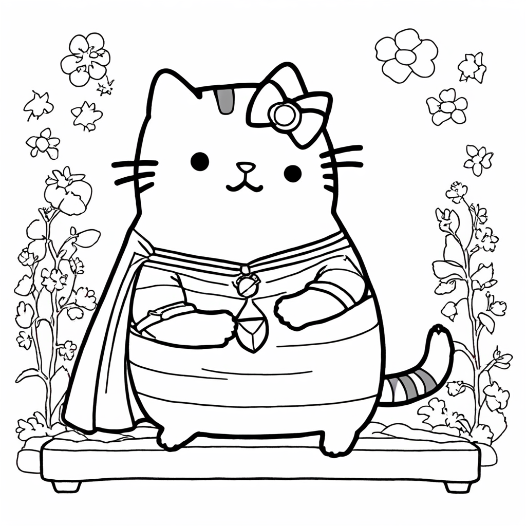 Pusheen the Superhero coloring page from Pusheen theme - free printable line art for kids and adults