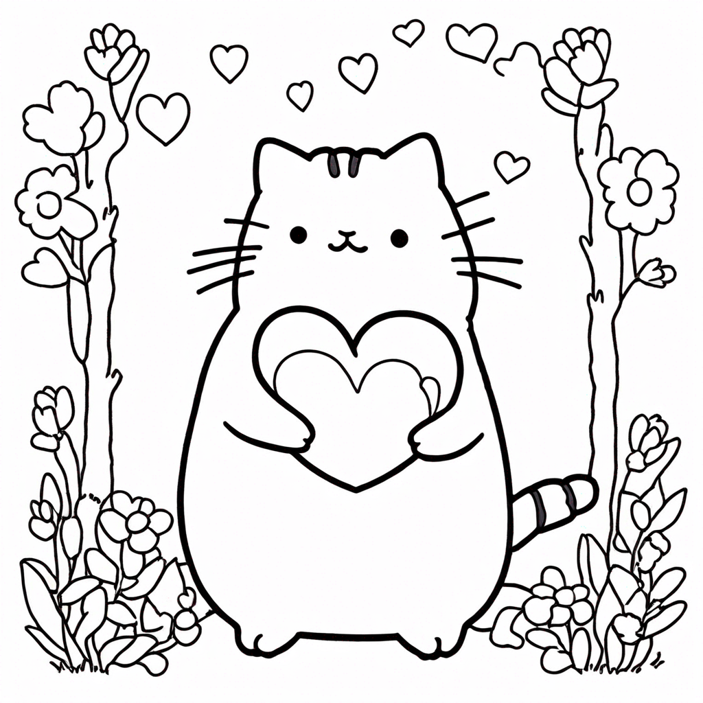 Pusheen with a Heart coloring page from Pusheen theme - free printable line art for kids and adults