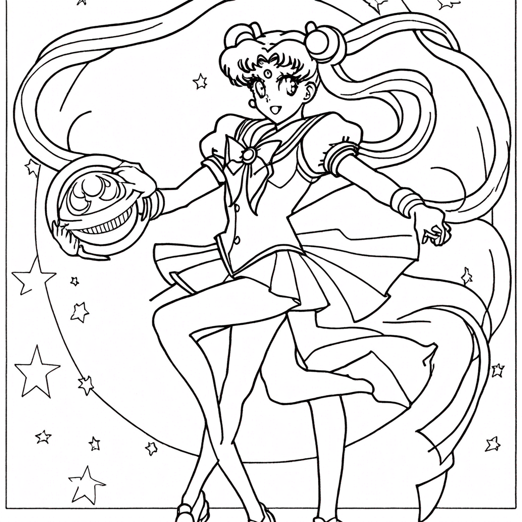 Sailor Moon em Ação coloring page from Sailor Moon theme - free printable line art for kids and adults