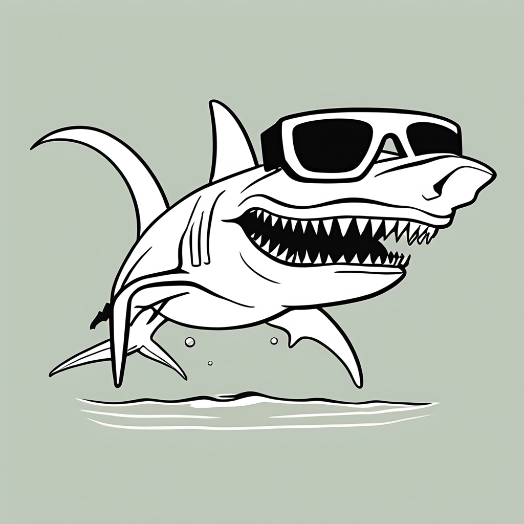 Sunglass-Clad shark Chillin' in Ocean coloring page from shark theme - free printable line art for kids and adults