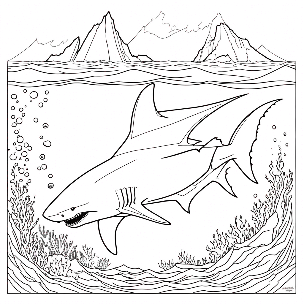 Majestic Shark Patrols Rocky coloring page from shark theme - free printable line art for kids and adults