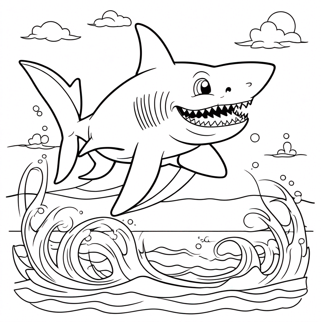 Shark Swimming in Coral. coloring page from shark theme - free printable line art for kids and adults