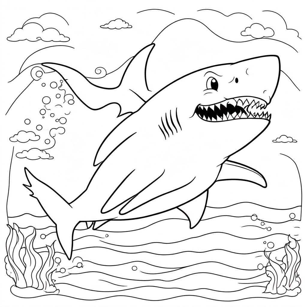 Shark Swimming in Coral coloring page from shark theme - free printable line art for kids and adults
