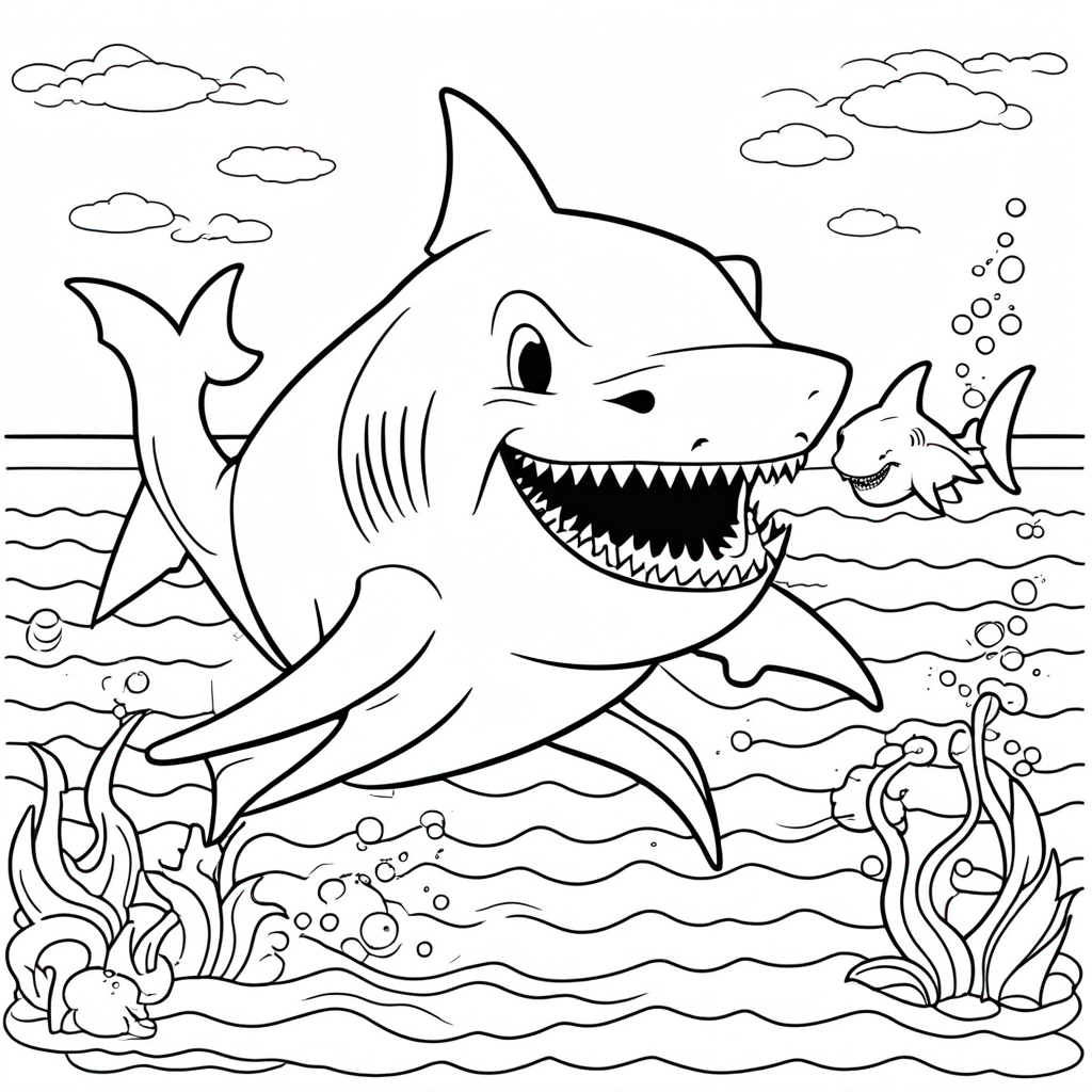 Shark Swimming in Coral Reef coloring page from shark theme - free printable line art for kids and adults