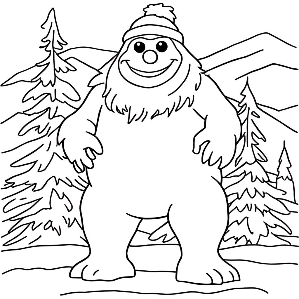 Abominable Snowman coloring page from snowman theme - free printable line art for kids and adults
