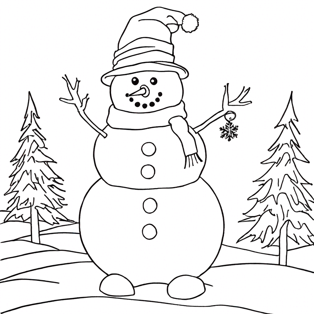 Christmas Snowman coloring page from snowman theme - free printable line art for kids and adults